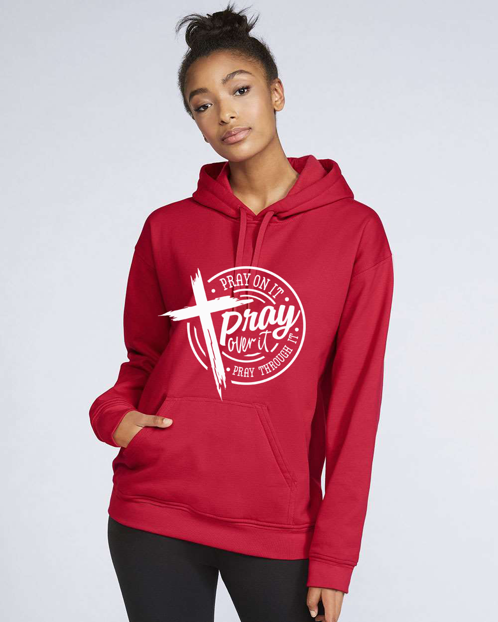 Pray On It, Pray Over It, Pray Through It Faith Hoodie