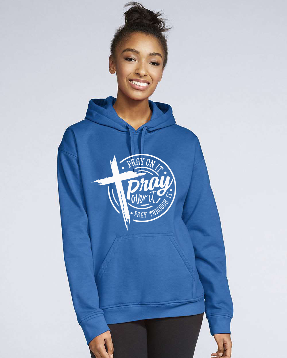 Pray On It, Pray Over It, Pray Through It Faith Hoodie