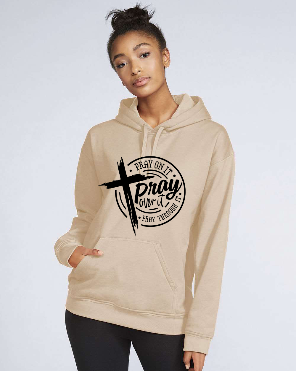 Pray On It, Pray Over It, Pray Through It Faith Hoodie