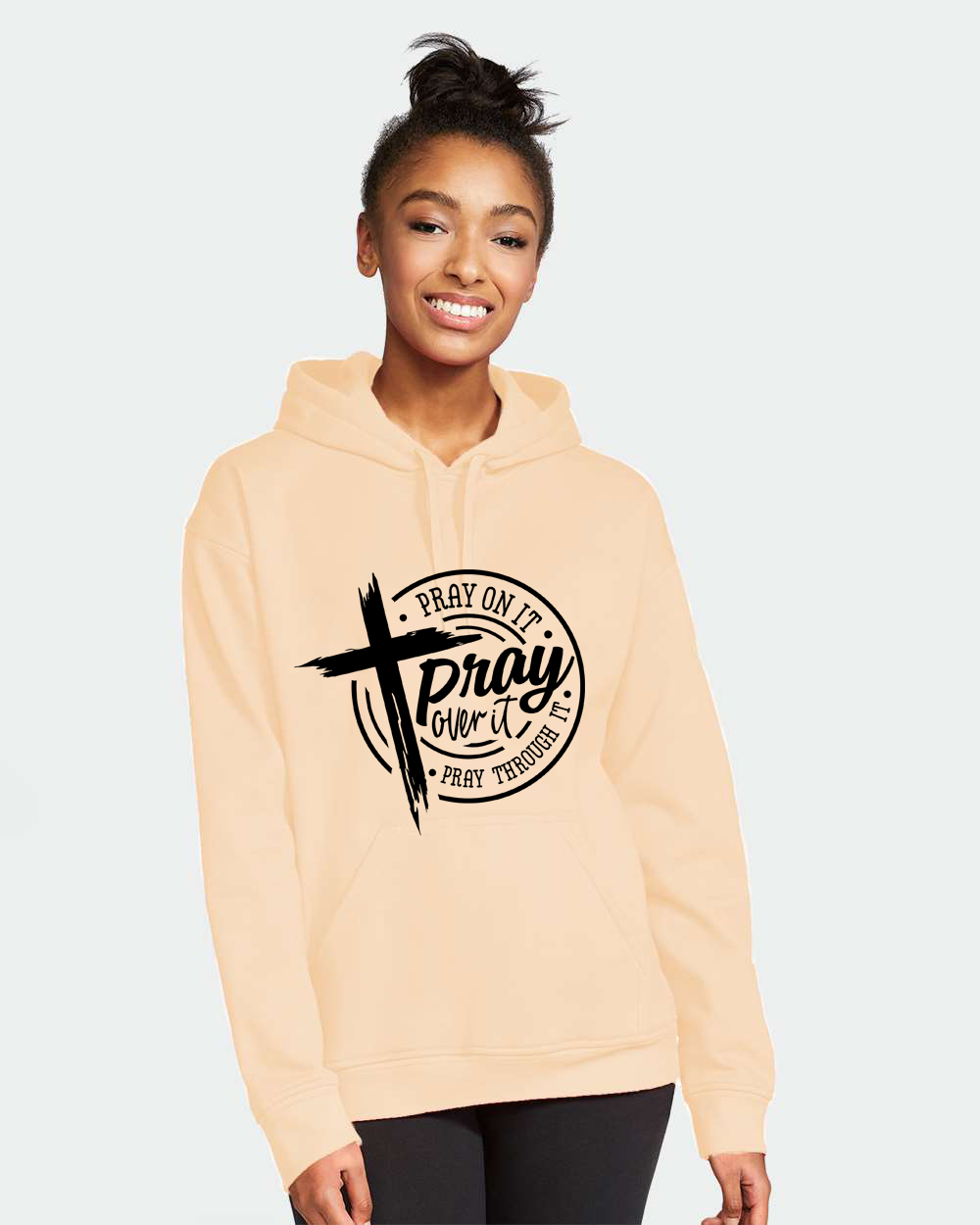 Pray On It, Pray Over It, Pray Through It Faith Hoodie